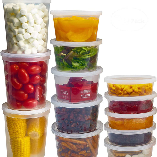 Food Storage Containers with Lids 8Oz, 16Oz, 32Oz Freezer Deli Cups Combo Pack, 44 Sets Bpa-Free Leakproof round Clear Takeout Container Meal Prep Microwavable, Airtight Lids (Mixed Sizes)