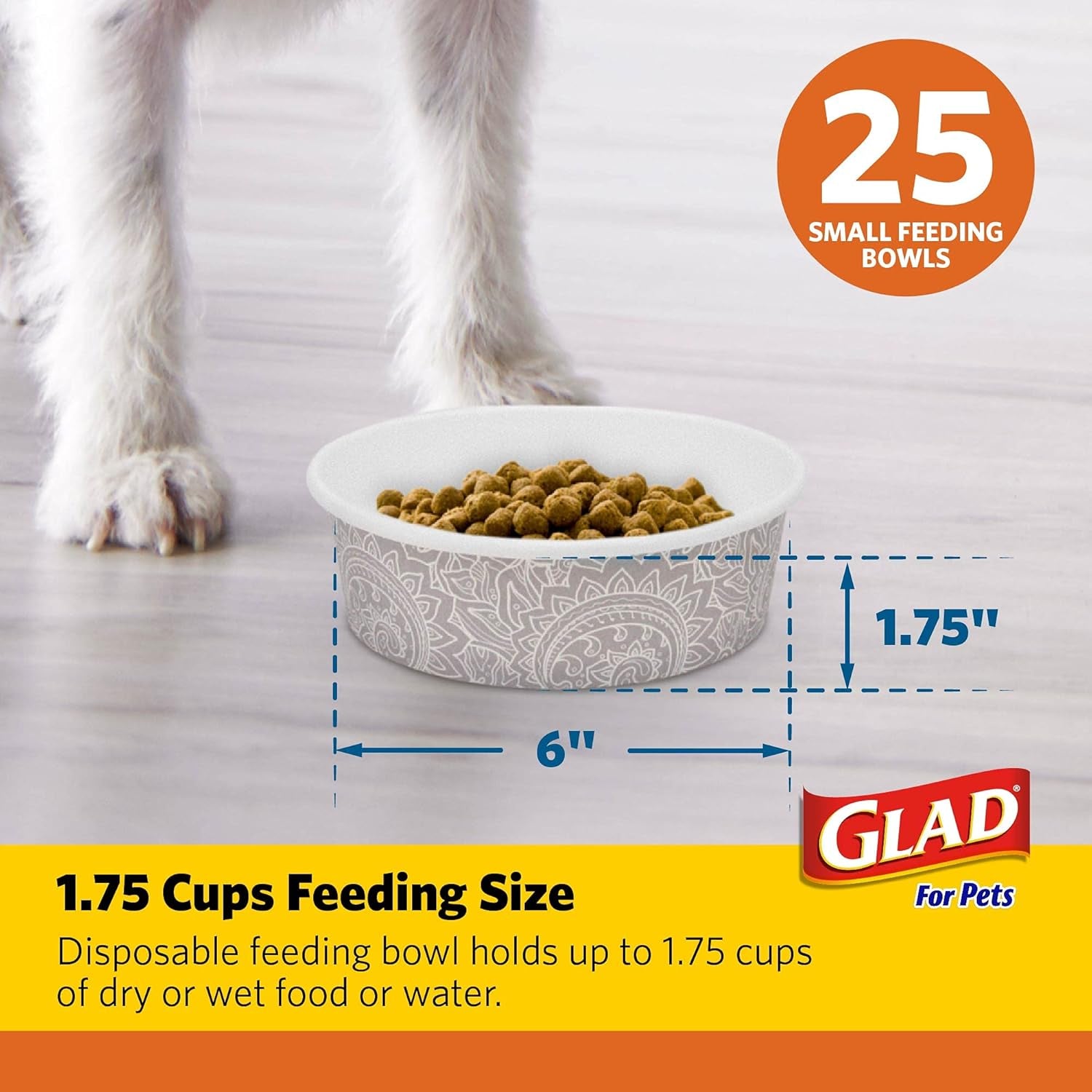 for Pets Disposable Feeding Bowls Small Dog Bowls in Gray Pattern 1.75 Cup Feeding Size, 25 Count Dog Bowls Are Great for Dry and Wet Dog Food or Water (Pack of 1, 25 Count Total)