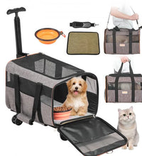 VEVOR Cat Carrier with Wheels, Airline Approved Rolling Pet Carrier with Telescopic Handle and Shoulder Strap, Dog Carrier with Wheels for Pets under 22 Lbs, with 1 Folding Bowl, Grey