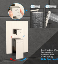 Rain Shower System Sets Faucet:  10 Inch Overhead Rainhead Shower Combo Set with Handheld and Valve-Luxury Modern Mixer Rainfall Brushed Nickel Shower Faucets Sets Complete