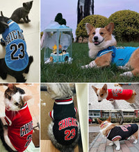 Dog Basketball Jersey Clothes Boy Girl Pet Vest Puppy Shirt Apparel Cute Summer Fashion Cotton Tshirt for Large Dogs, Medium & Small Chihuahua,Yorkies BLUE+RED Large-Back,13.78In ,Chest 18.9In