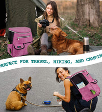 Dog Travel Bag Backpack, Airline Approved Dog Bags for Traveling, Puppy Diaper Bag Supplies, Pet Camping Essentials Hiking Accessories Dog Mom Gift, Food Container, Collapsible Bowls, Pink