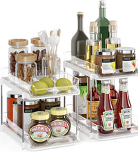 2 Pack Set under Sink Organizers and Storage, 2 Tier Sliding Bathroom Sink Organizer, Multi-Use under Kitchen Cabinet Storage Shelf (S&L), Transparent