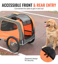 VEVOR Dog Bike Trailer, Supports up to 66 Lbs, Pet Cart Bicycle Carrier, Easy Folding Frame with Quick Release Wheels, Universal Bicycle Coupler, Reflectors, Flag, Collapsible to Store, Orange/Gray