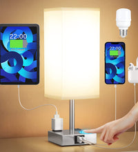 【Upgraded】Bedside Table Lamp Touch Control, with USB C+A Charging Ports & Dual AC Outlets, 3-Way Nightstand Lamp for Bedroom with Lampshade Living Room Office(Led Dimmable Bulb Included)