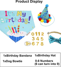 Dog Birthday Bandana Scarf and Blue Boy Pet Birthday Party Hat with Cute Bow Tie for Medium Large Dog Pet (Large)