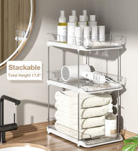 2 Pack Set under Sink Organizers and Storage, 2 Tier Sliding Bathroom Sink Organizer, Multi-Use under Kitchen Cabinet Storage Shelf (S&L), Transparent
