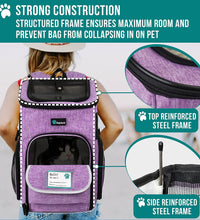 Dog Backpack Carrier, Airline Approved Cat Backpacks for Carrying Small Large Cats, Pet Carrier Back Pack, Ventilated Soft Sided for Travel, Hiking, Camping, Max 18 Lbs, Purple