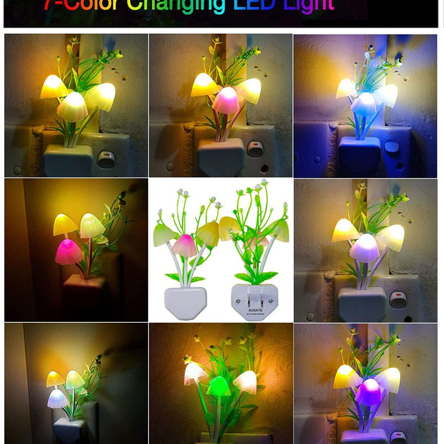 2 Pack LED Sensor Night Light Plug-In Nightlight Color Changing Lamp Mushroom Decor, Mini Cute Night Lights for Kids Adults Bedroom,Toilet, Bathroom, Stairs, Kitchen, Hallway