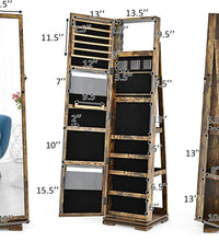 360° Swivel Jewelry Armoire with Higher Full Length Mirror, Standing Lockable Jewelry Cabinet Organizer, Large Storage Capacity, inside Makeup Mirror, Back Storage Shelves (Rustic Brown)