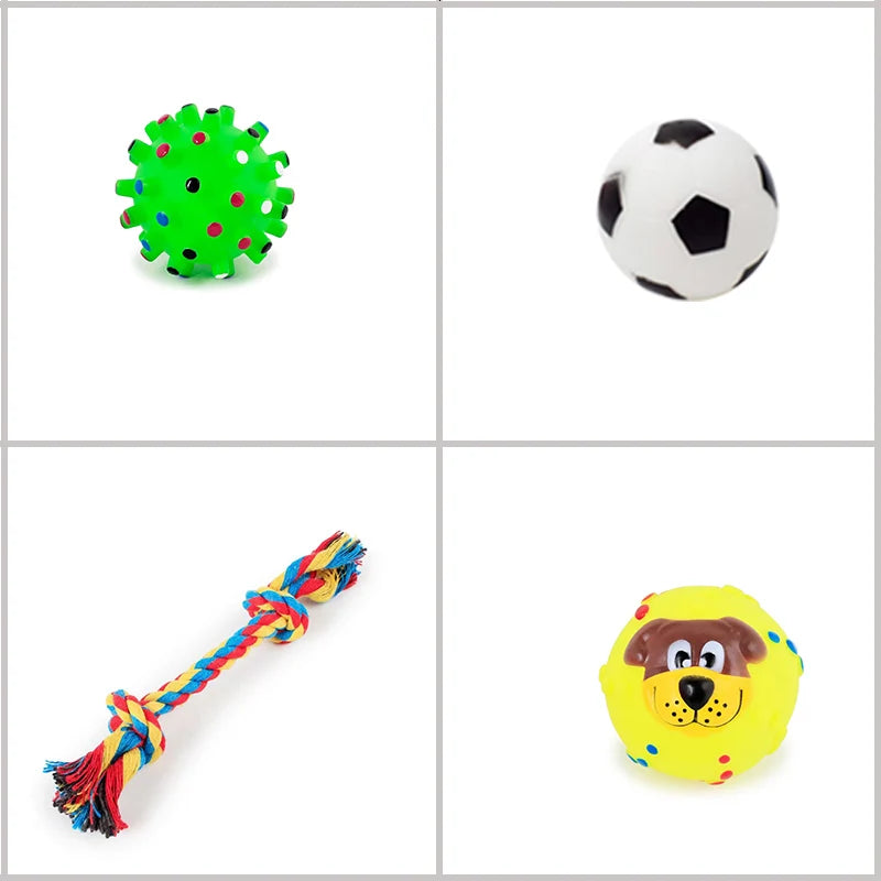 4 Pcs Dog Toys Pet Ball Bone Rope Squeaky Plush Toys Kit Puppy Lnteractive Molar Chewing Toy for Small Large Dogs Pug Supplies