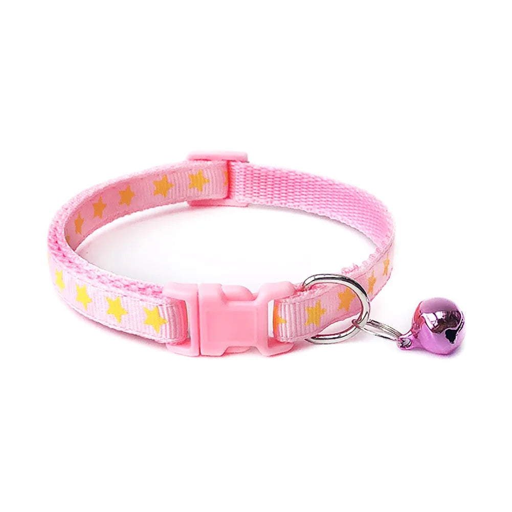 Pentagram & Reflective Cat Collar with Bell Basic Dog Cat Collar Buckle Adjustable Polyester Cat Dog Collar or Seatbelts