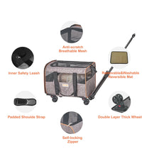 VEVOR Cat Carrier with Wheels, Airline Approved Rolling Pet Carrier with Telescopic Handle and Shoulder Strap, Dog Carrier with Wheels for Pets under 22 Lbs, with 1 Folding Bowl, Grey