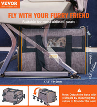 VEVOR Cat Carrier with Wheels, Airline Approved Rolling Pet Carrier with Telescopic Handle and Shoulder Strap, Dog Carrier with Wheels for Pets under 22 Lbs, with 1 Folding Bowl, Grey