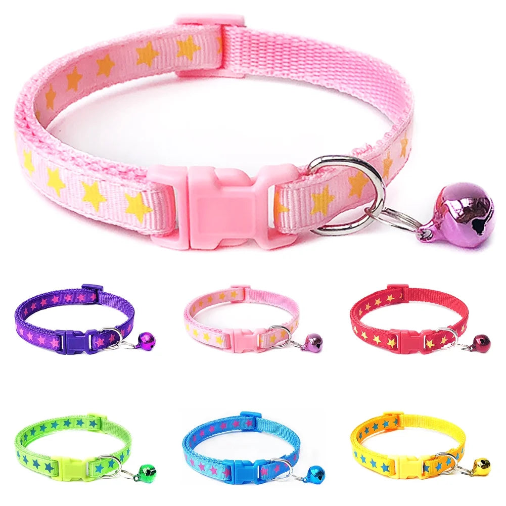 Pentagram & Reflective Cat Collar with Bell Basic Dog Cat Collar Buckle Adjustable Polyester Cat Dog Collar or Seatbelts