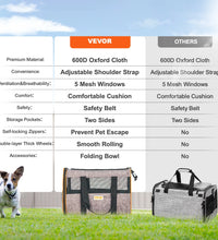 VEVOR Cat Carrier with Wheels, Airline Approved Rolling Pet Carrier with Telescopic Handle and Shoulder Strap, Dog Carrier with Wheels for Pets under 22 Lbs, with 1 Folding Bowl, Grey