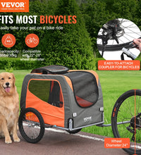 VEVOR Dog Bike Trailer, Supports up to 66 Lbs, Pet Cart Bicycle Carrier, Easy Folding Frame with Quick Release Wheels, Universal Bicycle Coupler, Reflectors, Flag, Collapsible to Store, Orange/Gray