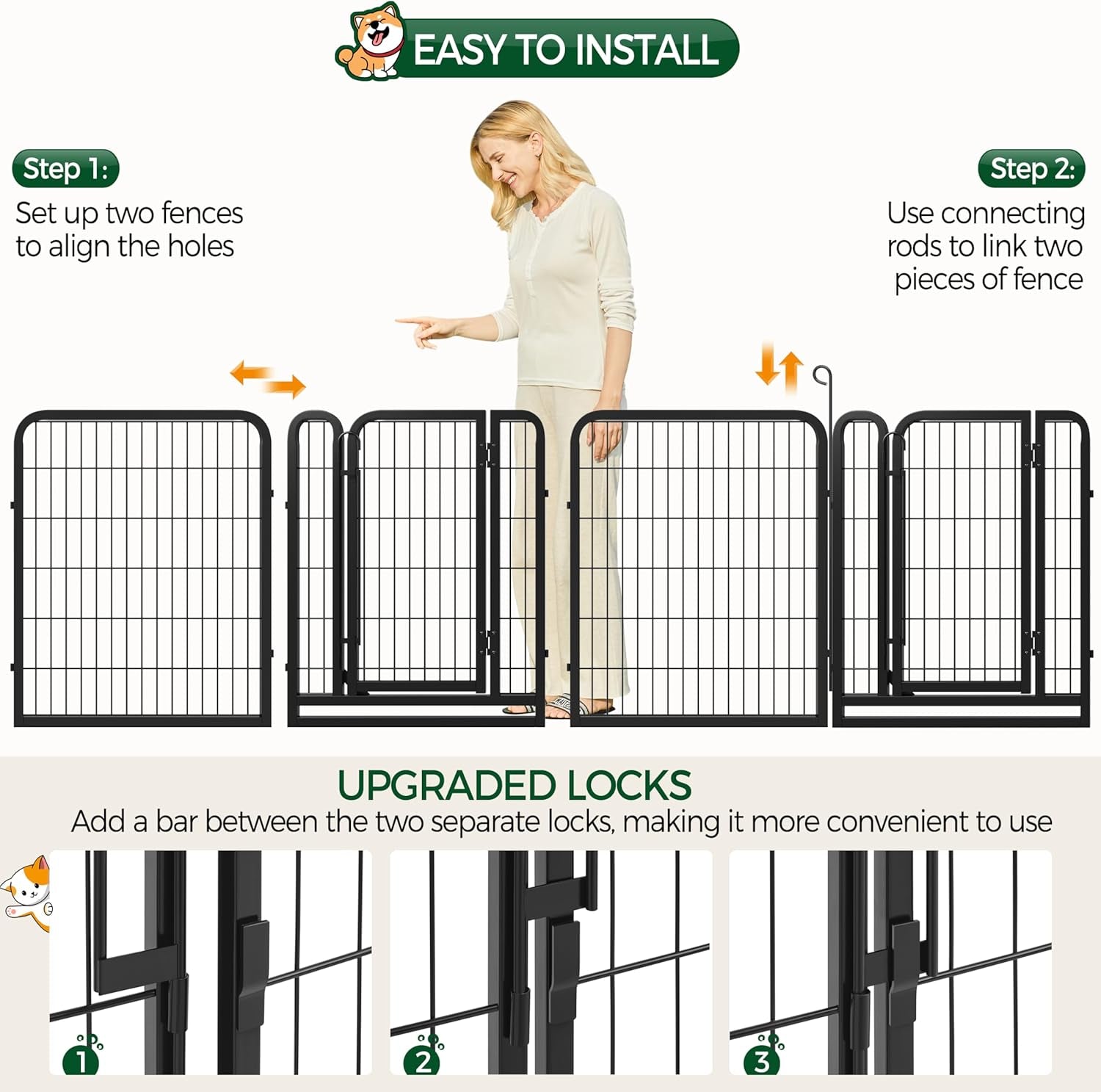 Dog Playpen Outdoor, 32 Inch 16 Panels Dog Pen Indoor Heavy Duty Puppy Exercise Pen Metal Pet Fence for RV Camping/Yard/Garden