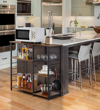 4-Tier Kitchen Baker'S Rack, Coffee Bar Microwave Stand Cart with Wire Basket & 6 Side Hooks, Kitchen Organizer Shelf for Spices/Utensils Foods, Rustic Brown