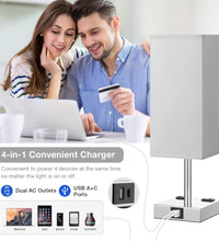 【Upgraded】Bedside Table Lamp Touch Control, with USB C+A Charging Ports & Dual AC Outlets, 3-Way Nightstand Lamp for Bedroom with Lampshade Living Room Office(Led Dimmable Bulb Included)