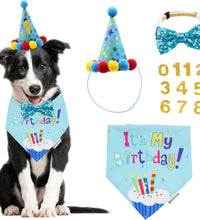 Dog Birthday Bandana Scarf and Blue Boy Pet Birthday Party Hat with Cute Bow Tie for Medium Large Dog Pet (Large)