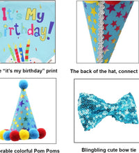Dog Birthday Bandana Scarf and Blue Boy Pet Birthday Party Hat with Cute Bow Tie for Medium Large Dog Pet (Large)