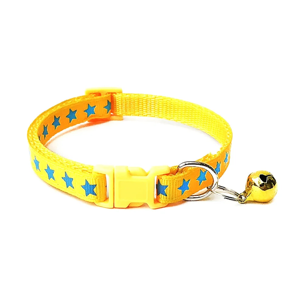 Pentagram & Reflective Cat Collar with Bell Basic Dog Cat Collar Buckle Adjustable Polyester Cat Dog Collar or Seatbelts