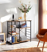 4-Tier Kitchen Baker'S Rack, Coffee Bar Microwave Stand Cart with Wire Basket & 6 Side Hooks, Kitchen Organizer Shelf for Spices/Utensils Foods, Rustic Brown