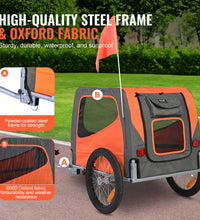 VEVOR Dog Bike Trailer, Supports up to 66 Lbs, Pet Cart Bicycle Carrier, Easy Folding Frame with Quick Release Wheels, Universal Bicycle Coupler, Reflectors, Flag, Collapsible to Store, Orange/Gray
