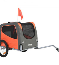 VEVOR Dog Bike Trailer, Supports up to 66 Lbs, Pet Cart Bicycle Carrier, Easy Folding Frame with Quick Release Wheels, Universal Bicycle Coupler, Reflectors, Flag, Collapsible to Store, Orange/Gray