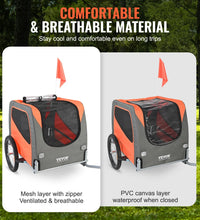 VEVOR Dog Bike Trailer, Supports up to 66 Lbs, Pet Cart Bicycle Carrier, Easy Folding Frame with Quick Release Wheels, Universal Bicycle Coupler, Reflectors, Flag, Collapsible to Store, Orange/Gray