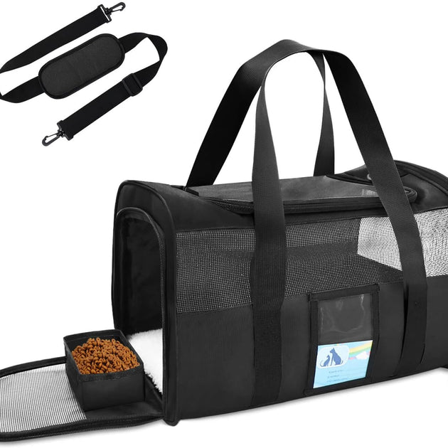 Pet Carrier Airline Approved, Cat Carriers for Medium Cats Small Cats, Soft Dog Carriers for Small Dogs Medium Dogs, TSA Approved Pet Carrier for Cats Dogs of 15 Lbs, Puppy Carrier,Black
