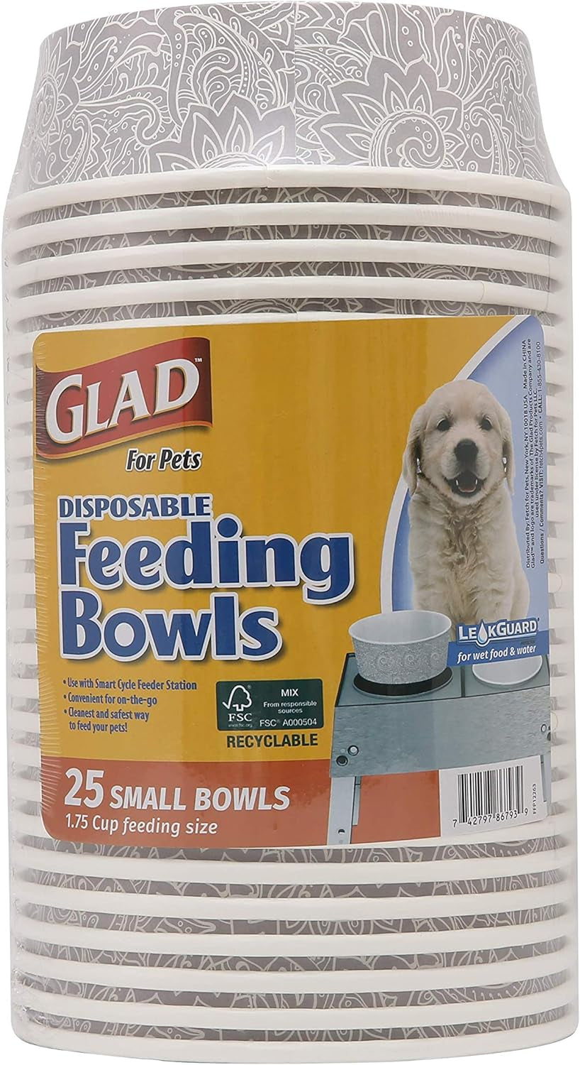 for Pets Disposable Feeding Bowls Small Dog Bowls in Gray Pattern 1.75 Cup Feeding Size, 25 Count Dog Bowls Are Great for Dry and Wet Dog Food or Water (Pack of 1, 25 Count Total)