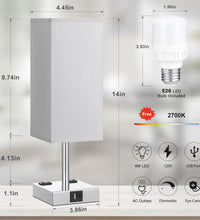 【Upgraded】Bedside Table Lamp Touch Control, with USB C+A Charging Ports & Dual AC Outlets, 3-Way Nightstand Lamp for Bedroom with Lampshade Living Room Office(Led Dimmable Bulb Included)
