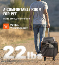VEVOR Cat Carrier with Wheels, Airline Approved Rolling Pet Carrier with Telescopic Handle and Shoulder Strap, Dog Carrier with Wheels for Pets under 22 Lbs, with 1 Folding Bowl, Grey