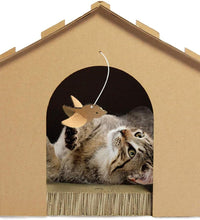 Cardboard Cat House Gingerbread House, Cat Hideout Scratcher with Detachable Hanging Toys