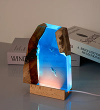 Resin Ocean Lamp,Shark and Diver Resin Wood Lamp