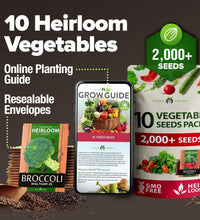 2,000+ Vegetable Seeds for Planting - 10 Heirloom Seeds for Planting Vegetables Indoors or Outdoors: Non-Gmo Kale, Lettuce, Tomato, Broccoli, Beans, Peas, Bell Peppers - Home Garden Survival Seeds