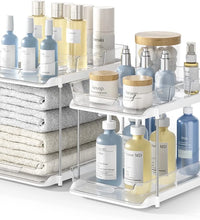 2 Pack Set under Sink Organizers and Storage, 2 Tier Sliding Bathroom Sink Organizer, Multi-Use under Kitchen Cabinet Storage Shelf (S&L), Transparent