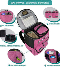 Dog Travel Bag Backpack, Airline Approved Dog Bags for Traveling, Puppy Diaper Bag Supplies, Pet Camping Essentials Hiking Accessories Dog Mom Gift, Food Container, Collapsible Bowls, Pink