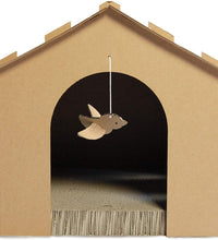 Cardboard Cat House Gingerbread House, Cat Hideout Scratcher with Detachable Hanging Toys