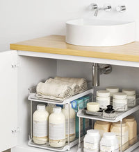 2 Pack Set under Sink Organizers and Storage, 2 Tier Sliding Bathroom Sink Organizer, Multi-Use under Kitchen Cabinet Storage Shelf (S&L), Transparent