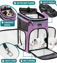 Dog Backpack Carrier, Airline Approved Cat Backpacks for Carrying Small Large Cats, Pet Carrier Back Pack, Ventilated Soft Sided for Travel, Hiking, Camping, Max 18 Lbs, Purple