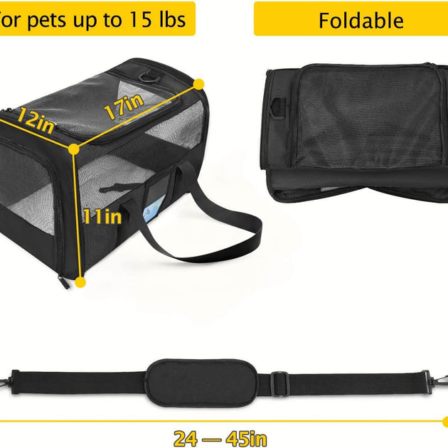 Pet Carrier Airline Approved, Cat Carriers for Medium Cats Small Cats, Soft Dog Carriers for Small Dogs Medium Dogs, TSA Approved Pet Carrier for Cats Dogs of 15 Lbs, Puppy Carrier,Black