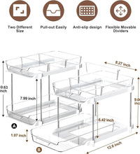 2 Pack Set under Sink Organizers and Storage, 2 Tier Sliding Bathroom Sink Organizer, Multi-Use under Kitchen Cabinet Storage Shelf (S&L), Transparent