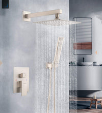 Rain Shower System Sets Faucet:  10 Inch Overhead Rainhead Shower Combo Set with Handheld and Valve-Luxury Modern Mixer Rainfall Brushed Nickel Shower Faucets Sets Complete